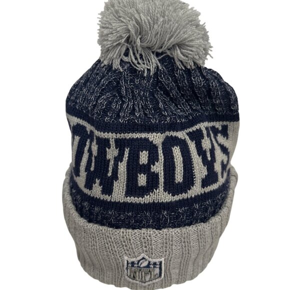 Dallas Cowboys New Era NFL On-Field Pom Knit Beanie Hat Gray & Navy - Picture 6 of 7